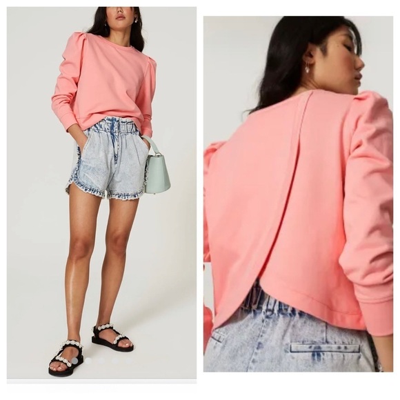 Milly Marianne pleated shoulder crossback sweatshirt pink 13526 - Picture 1 of 16